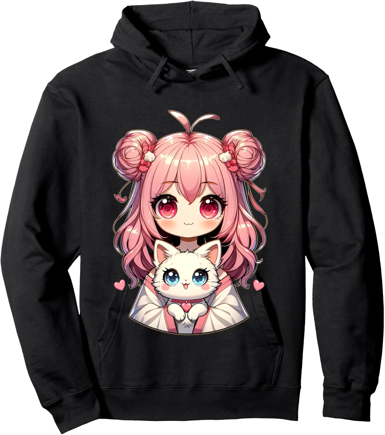 Anime cute cat lovers kawaii manga otaku anime girl pink Hoodie - Hoodie | Black