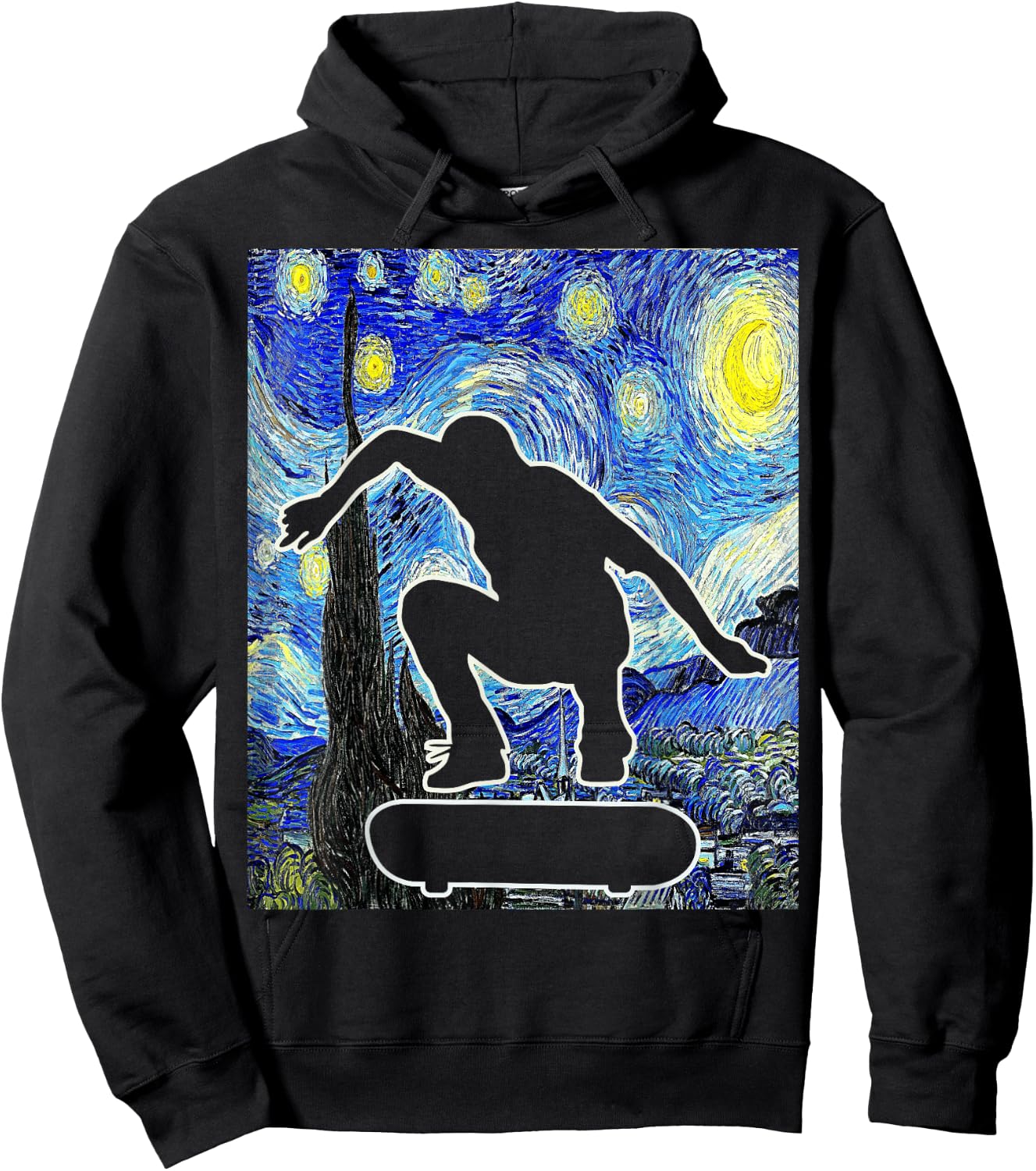 Skateboarding Starry Night Skateboard Van Gogh Hoodie - Hoodie | Black
