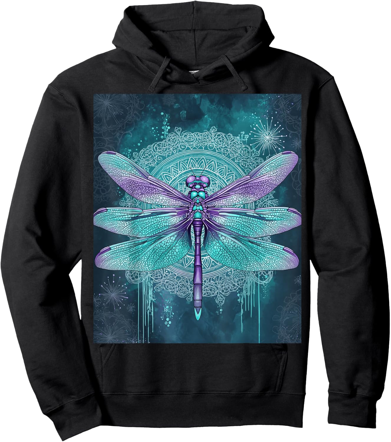 Turquoise Purple Dragonfly Watercolor Art Hoodie - Hoodie | Black