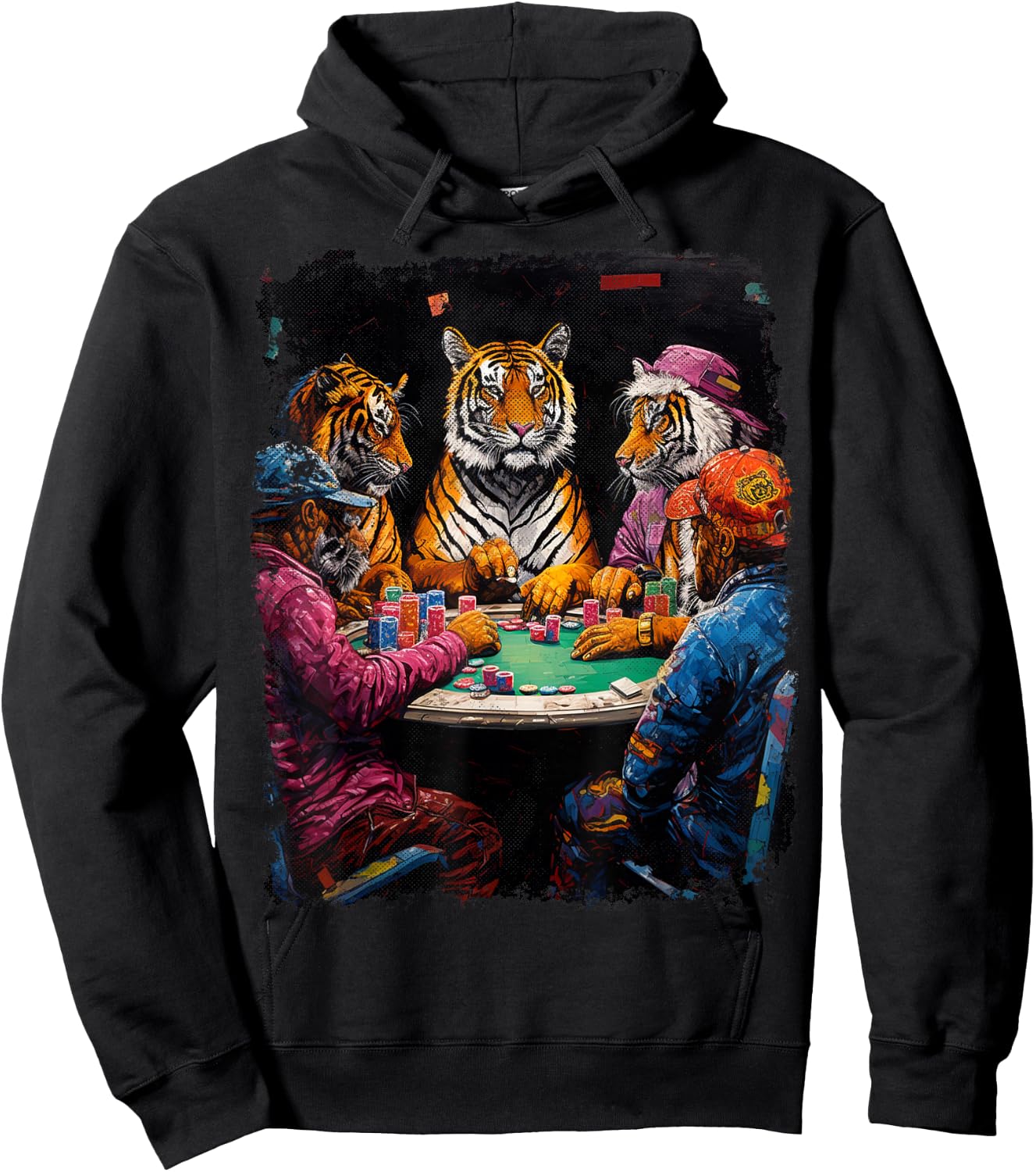 Funny Tiger Animal Playing Poker Hoodie - Hoodie | Black