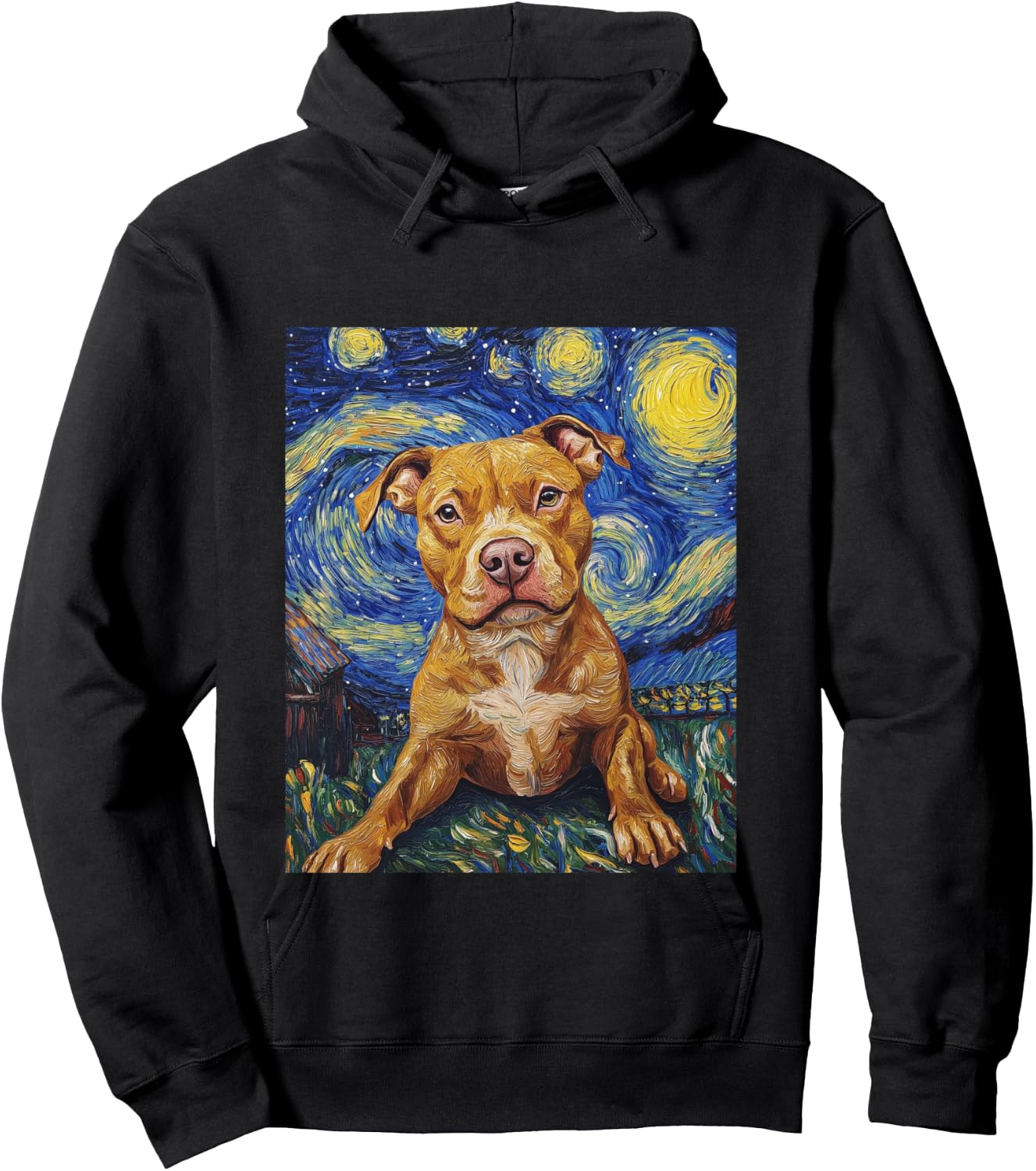 Pitbull Dog Pittie Van Gogh Style Starry Night Graphic Hoodie - Hoodie | Black