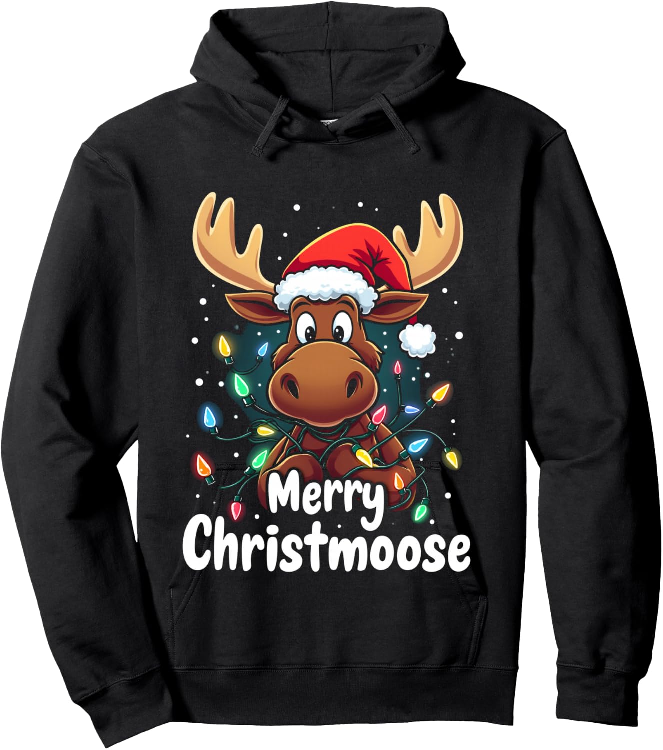 Merry Christmoose Christmas Moose Holiday Hoodie - Hoodie | Black