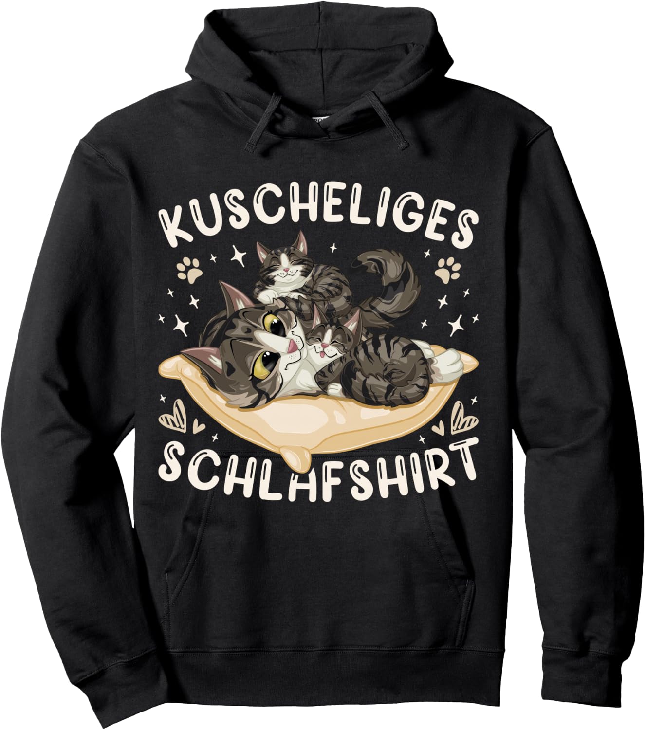 Cosy Sleep Shirt Forest Cat with 2 Kittens Shirt, black Hoodie - Hoodie | Black