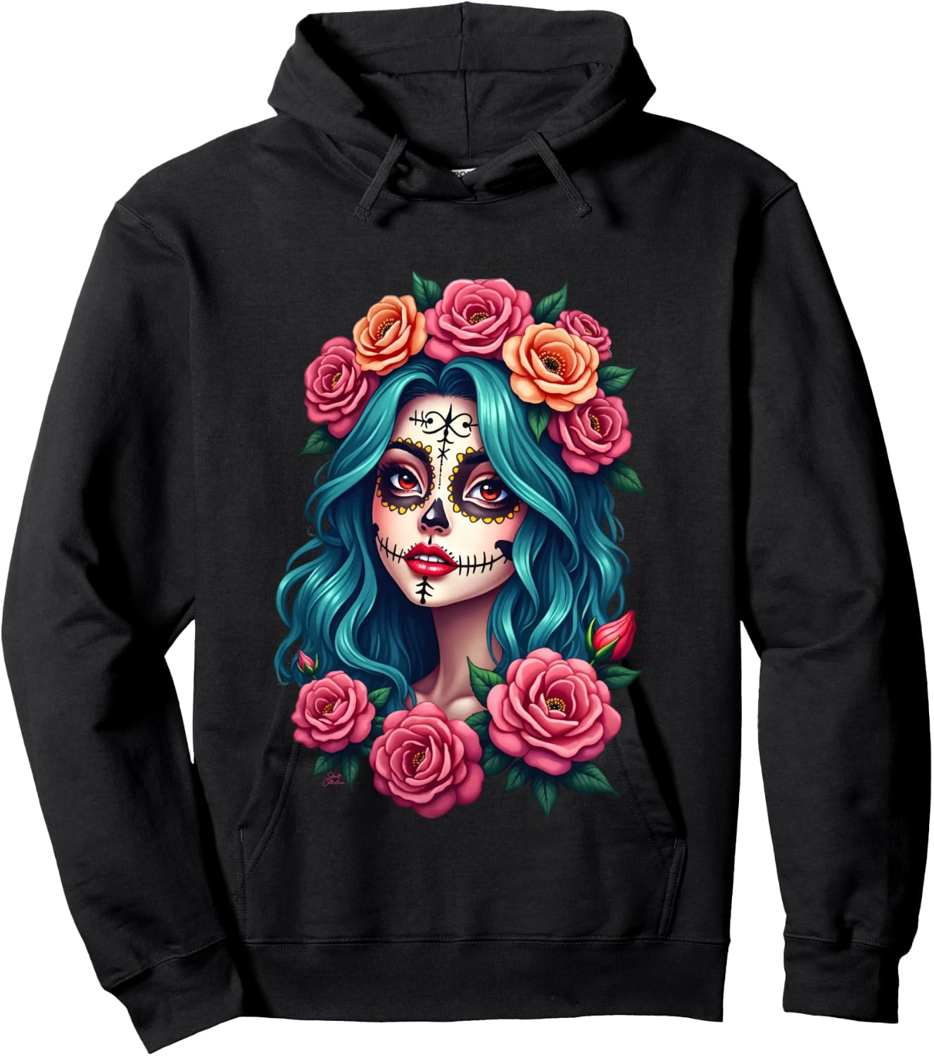 Dia de los Muertos head Mexican woman Mexico sugar skull , Black, S Hoodie - Hoodie | Black