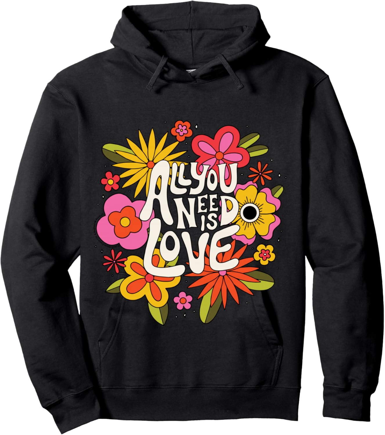 The Beatles - All You Need Is Love Retro Flowers , Black Hoodie - Hoodie | Black