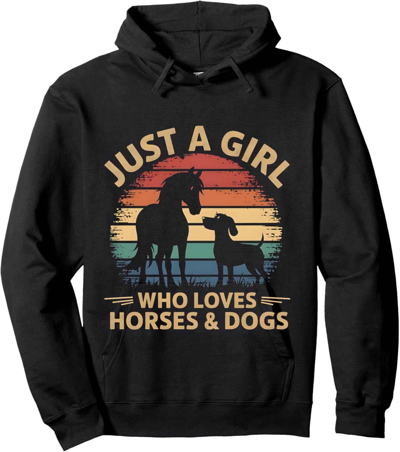 Just a Girl Who Loves Horses and Dogs Coucher de Soleil rétro Manche Longue Hoodie - Hoodie | Black