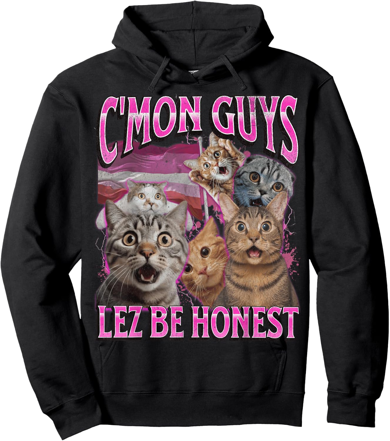 Lez Be Honest Funny Lesbian Cat Gay Pride LGBTQ Pun Bootleg Hoodie - Hoodie | Black