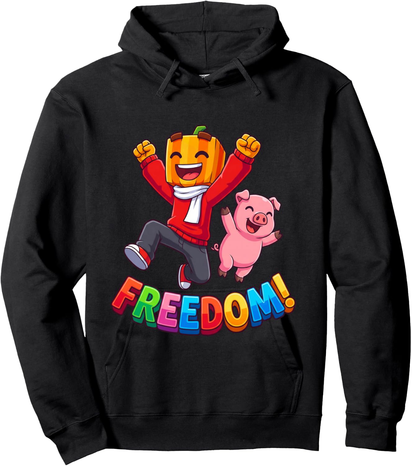 Freedom Kürbis Junge Rosa Schwein Kawaii Cartoon Langarmshirt Hoodie - Hoodie | Black