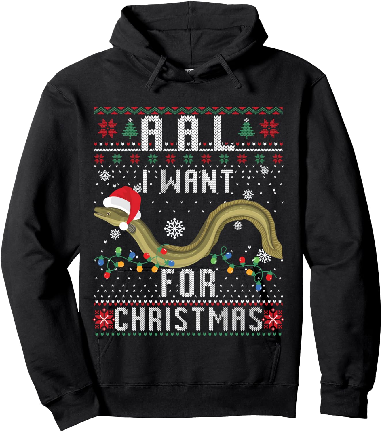 Eel I Want For Christmas I Angler Ugly Christmas Sweater Shirt, black Hoodie - Hoodie | Black