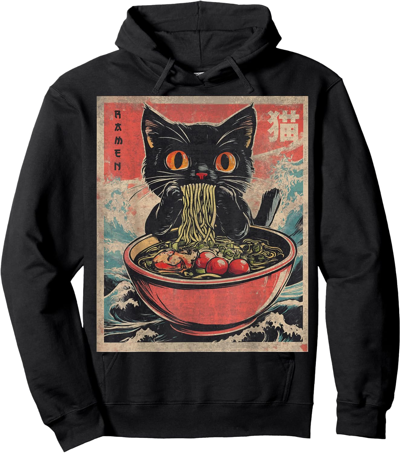 Anime Shirt Women Kids Cat Ramen Noodles Anime Cat Ramen Japanese Funny Graphic Kawaii Cat Anime Gifts Black XS Hoodie - Hoodie | Black