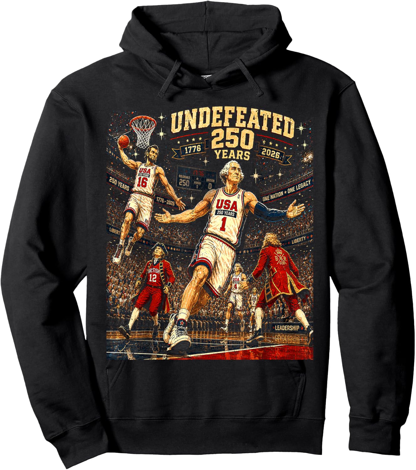 4th of July Basketball Undefeated Since 1776 250 Years Hoodie - Hoodie | Black