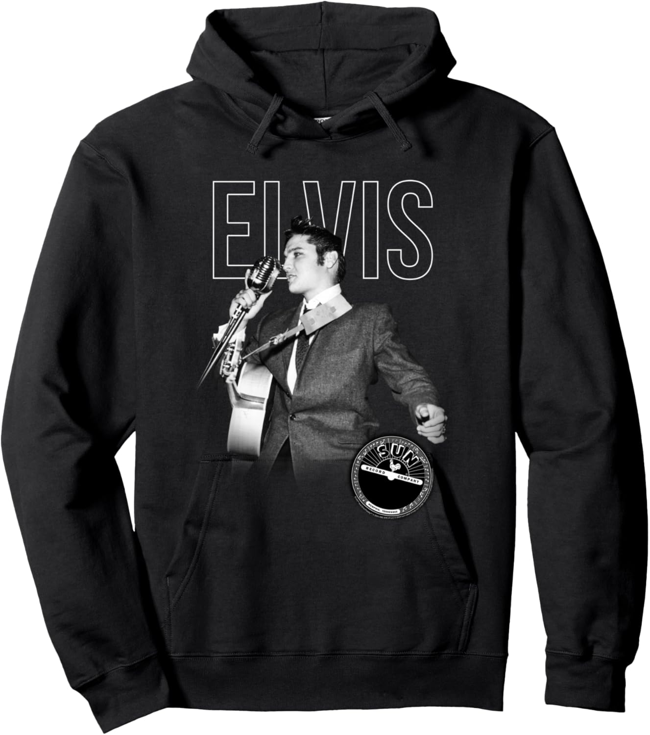 Offiziell Elvis Logo Portrait King of Rock'n'Roll Music Langarmshirt Hoodie - Hoodie | Black
