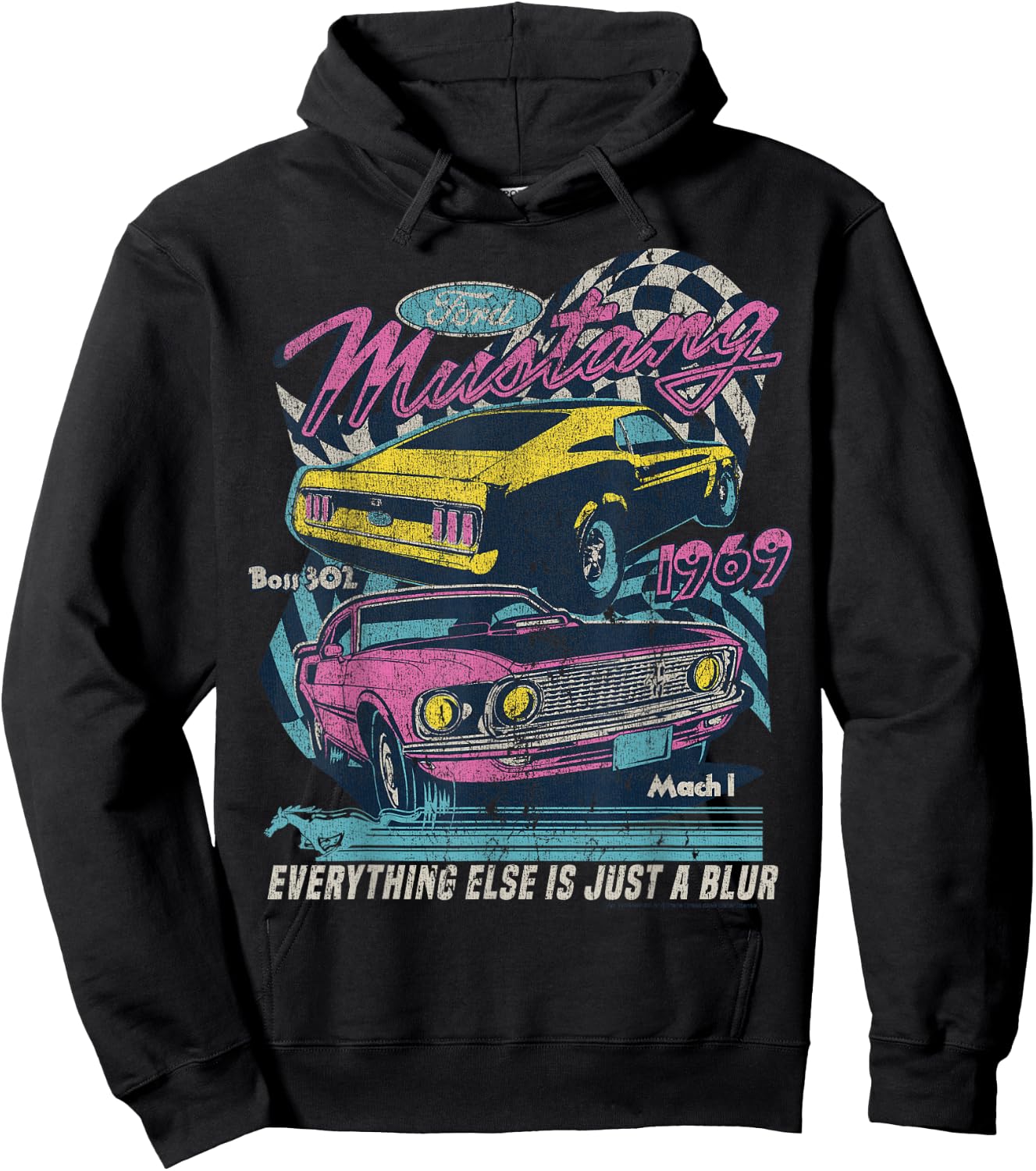 Ford Vintage Mustang Mach 1 1969 Boss 302 Just A Blur , black Hoodie - Hoodie | Black