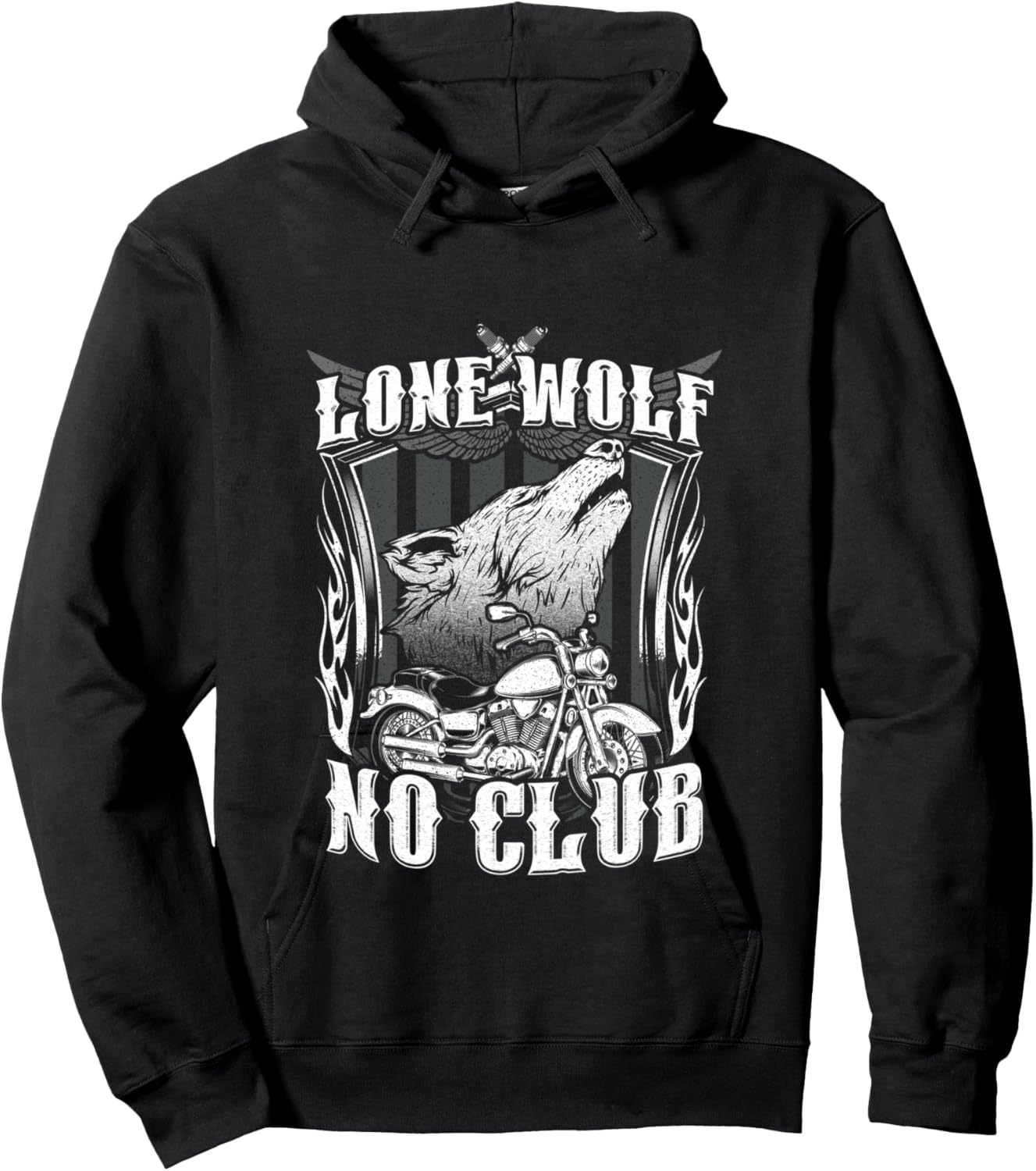 Lone Wolf No Club Moto Rider Biker Wolves Femme Homme Manche Longue Hoodie - Hoodie | Black