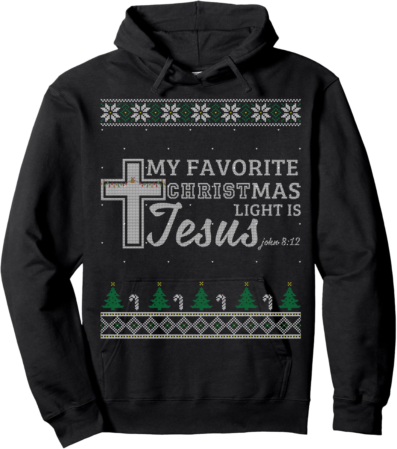 My Favorite Christmas Light Is Jesus Christian Ugly Sweater Hoodie - Hoodie | Black