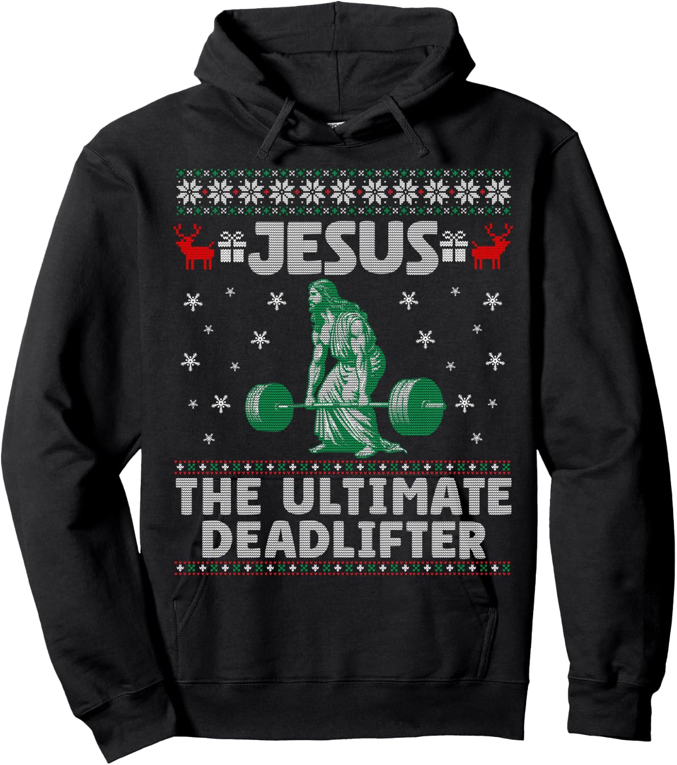 Jesus The Ultimate Deadlifter Christmas Ugly Sweater Hoodie - Hoodie | Black