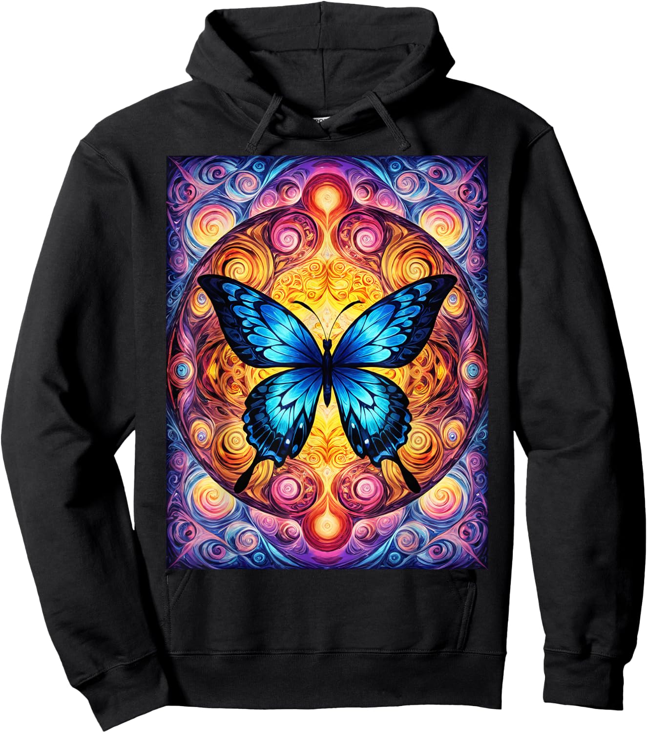 Blue Psychedelic Butterfly Hoodie - Hoodie | Black