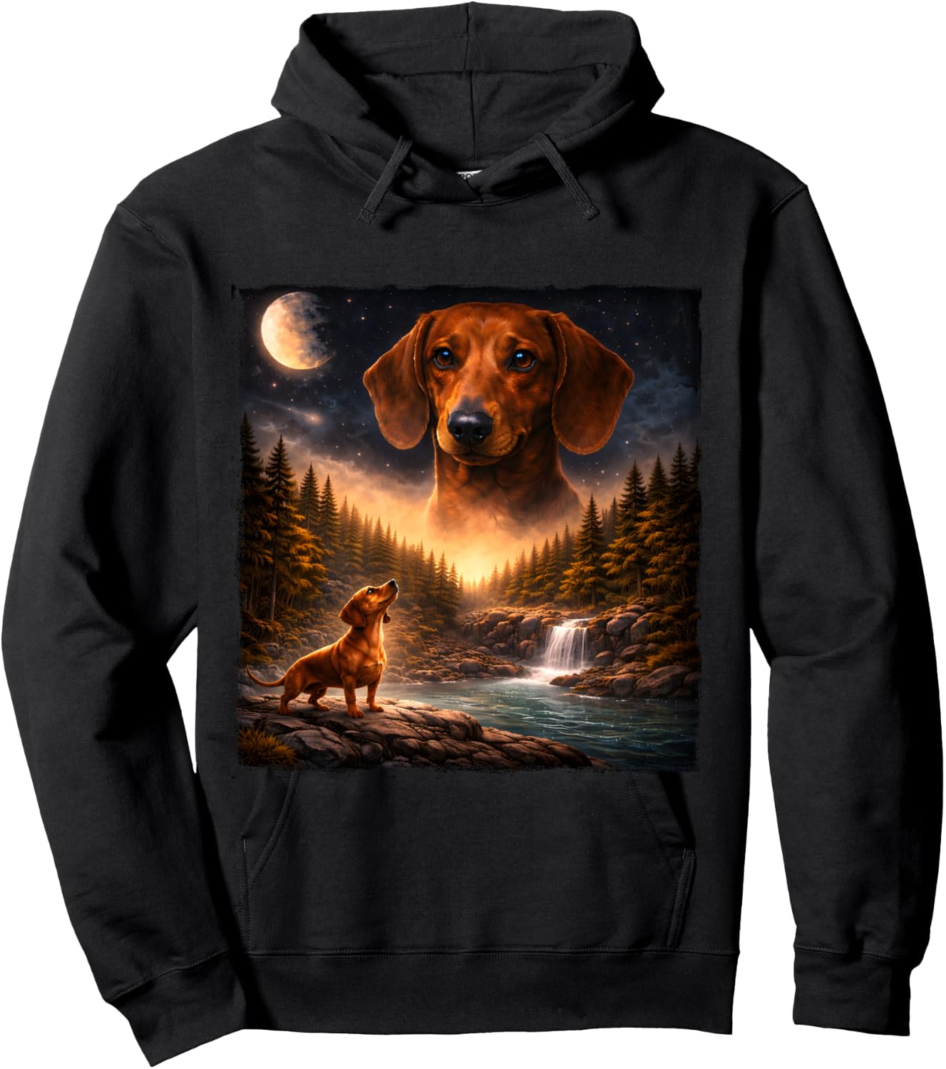 Vintage Dachshund Howling to The Moon 90s Retro Animals Hoodie - Hoodie | Black