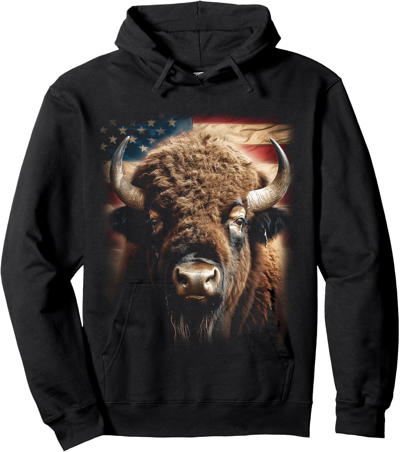 Western Buffalo American Bison USA Buffalo American flag Hoodie - Hoodie | Black