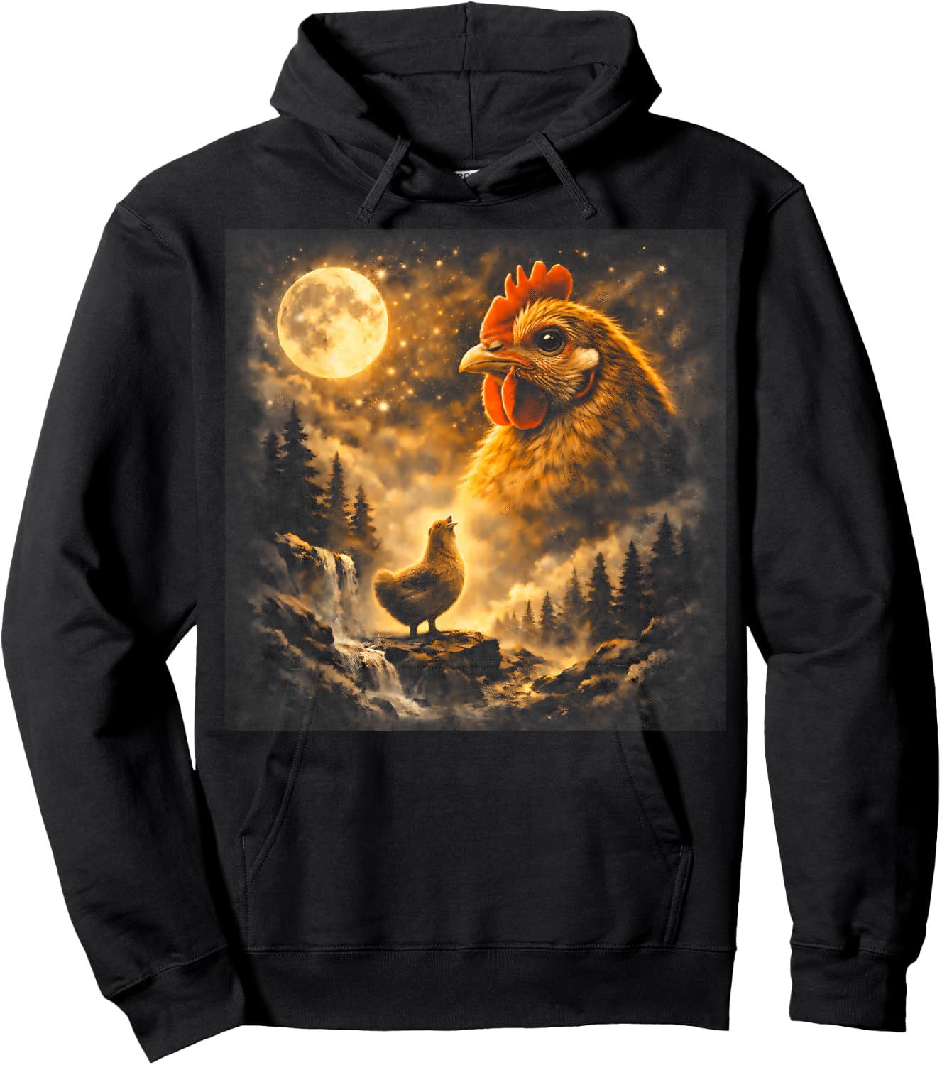Funny Chicken Howling Moon Y2K Brainrot Meme Hoodie - Hoodie | Black