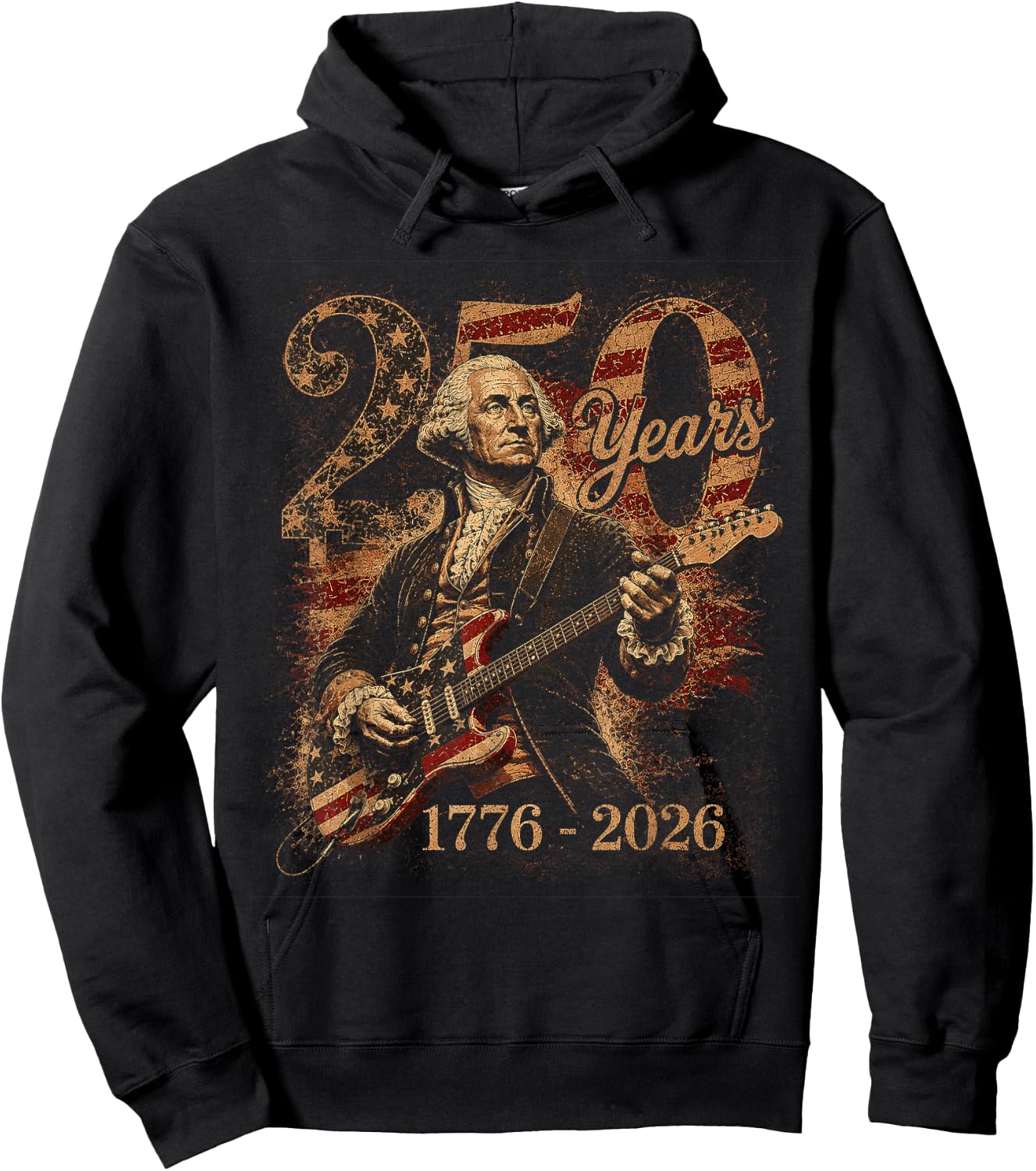 Vintage George Washington Playing Guitar 250 Years America Hoodie - Hoodie | Black
