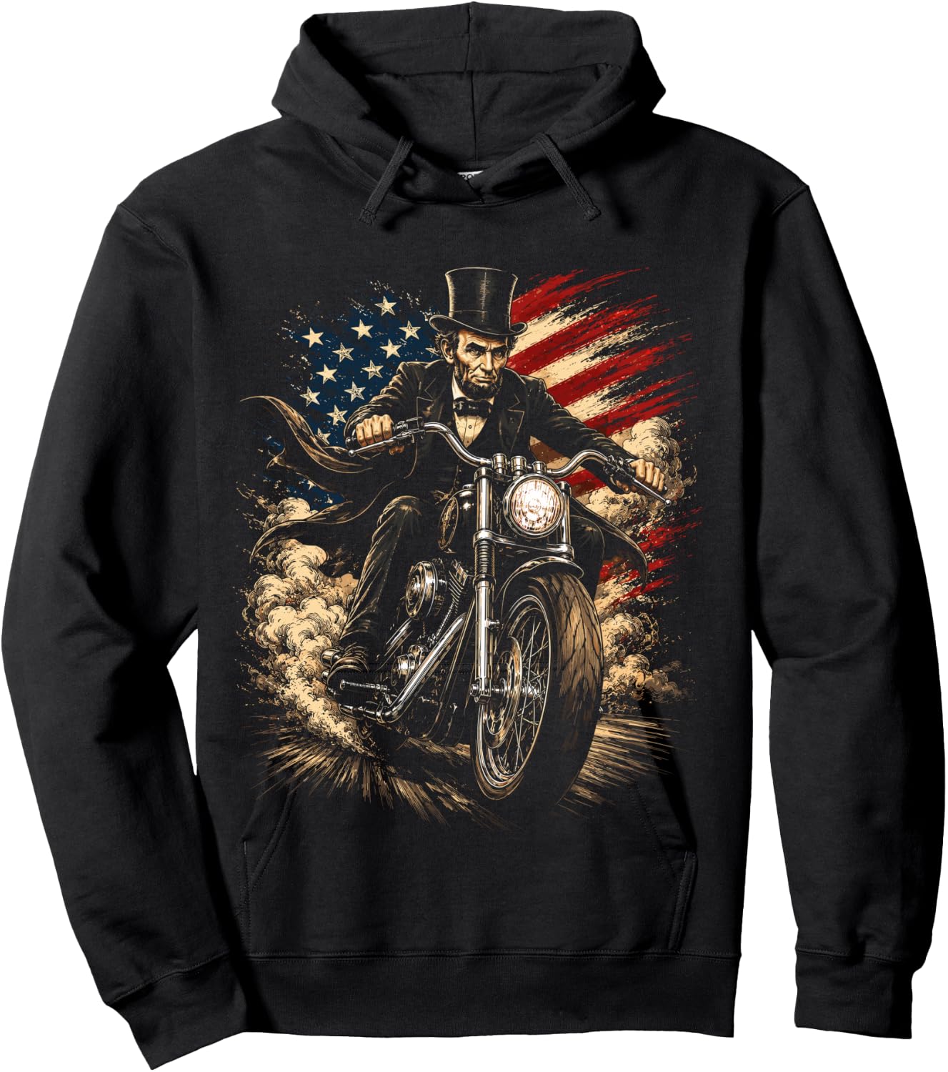 President Abraham Abe Lincoln Riding a Motorcycle Design Hoodie - Hoodie | Black
