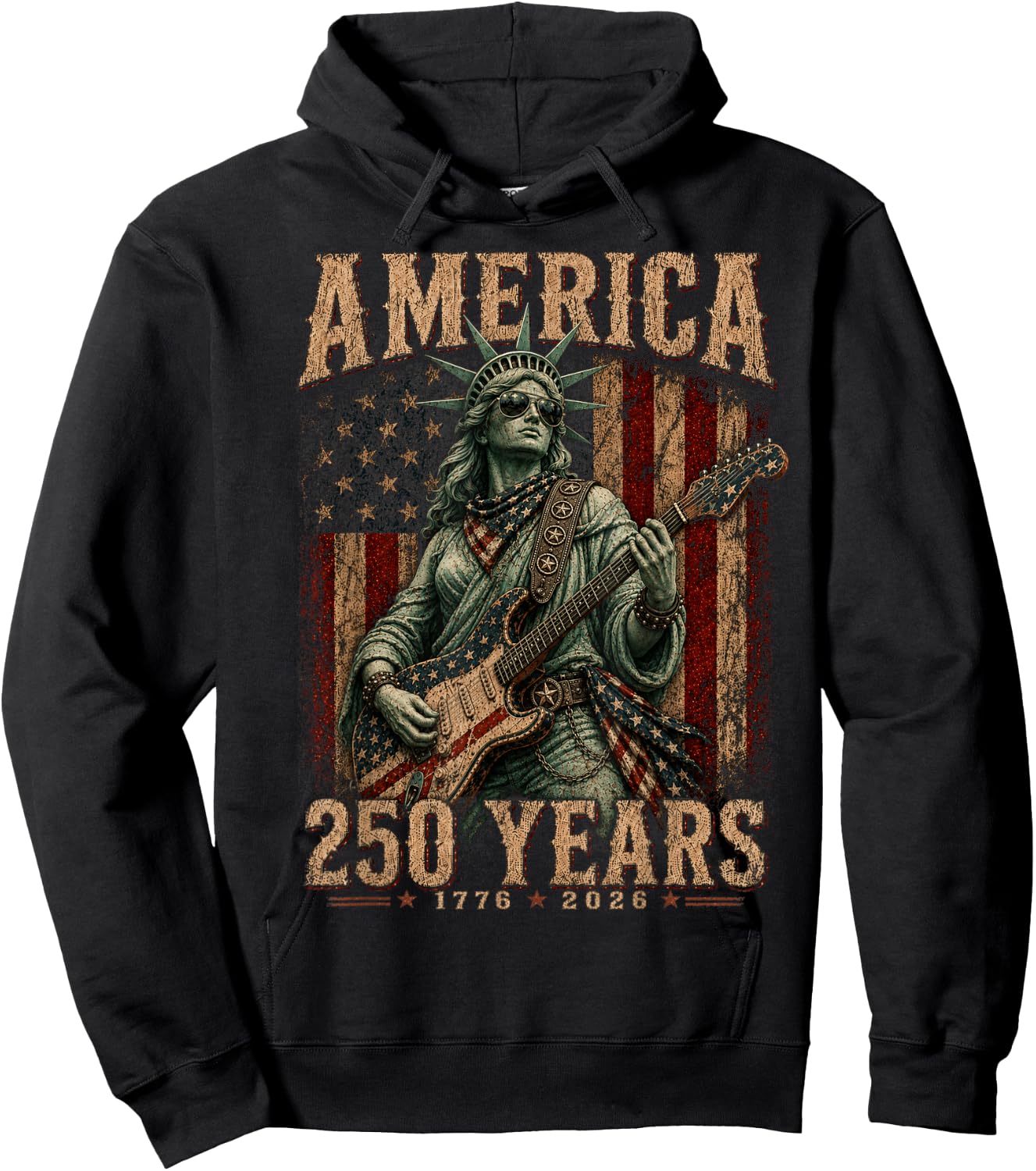 Statue Liberty Playing Guitar 4th July 250th Anniversary Hoodie - Hoodie | Black