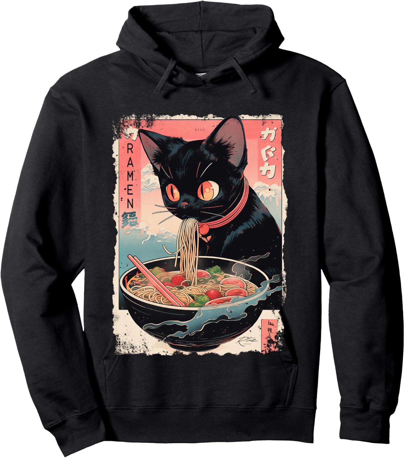 Cat Ramen Noodle Japanese Anime Manga Ramen Kawaii Cat Shirt, black Hoodie - Hoodie | Black