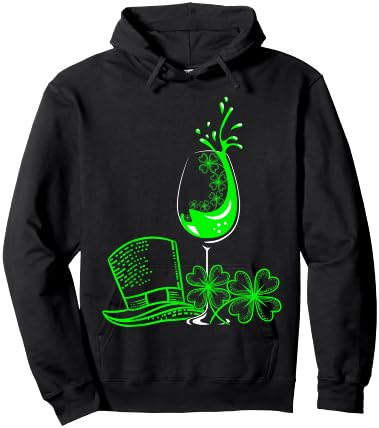 St Patrick's Day Shamrock Wine Glass For Hoodie - Hoodie | Black