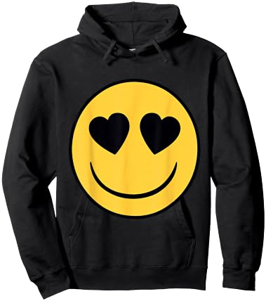Emoji Official Retro Eyes Heart Shaped Yellow Smiling Face Hoodie - Hoodie | Black