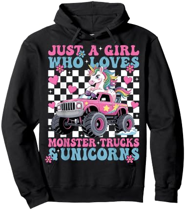 Just a Girl Who Loves Monster Trucks and Unicorns Girls Hoodie - Hoodie | Black