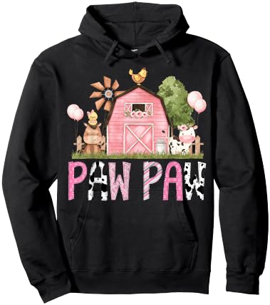 Paw Paw Pink Farm Animal Birthday Kids Matching Family Hoodie - Hoodie | Black