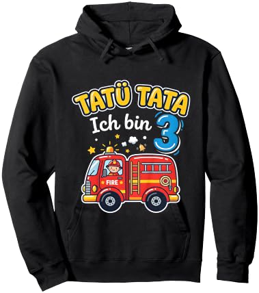 Tatü Tata Ich Bin 3 Feuerwehr Auto Kinder Geburtstag Hoodie - Hoodie | Black