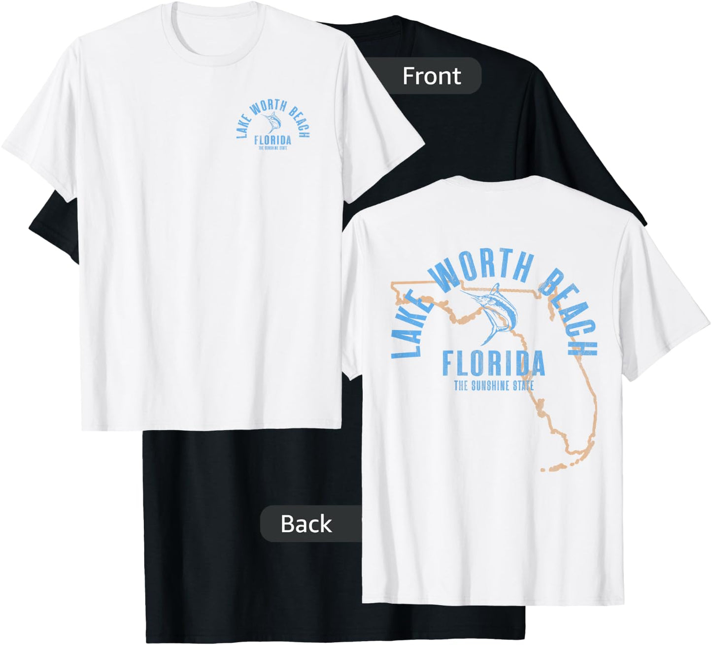 Lake Worth Beach Florida FL Retro Vintage Beach Front & Back Men Women T-Shirt - T-Shirt | Black