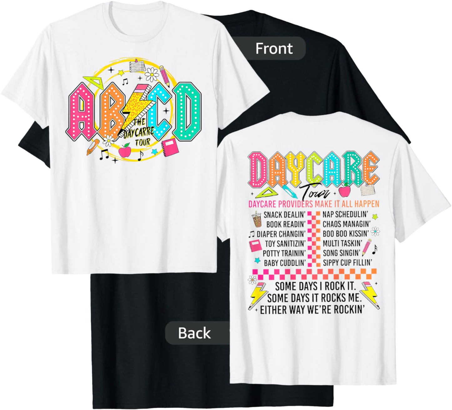 (2sided Front+Back) Retro The Daycare Tour, ABCD lightning T-Shirt - T-Shirt | Black