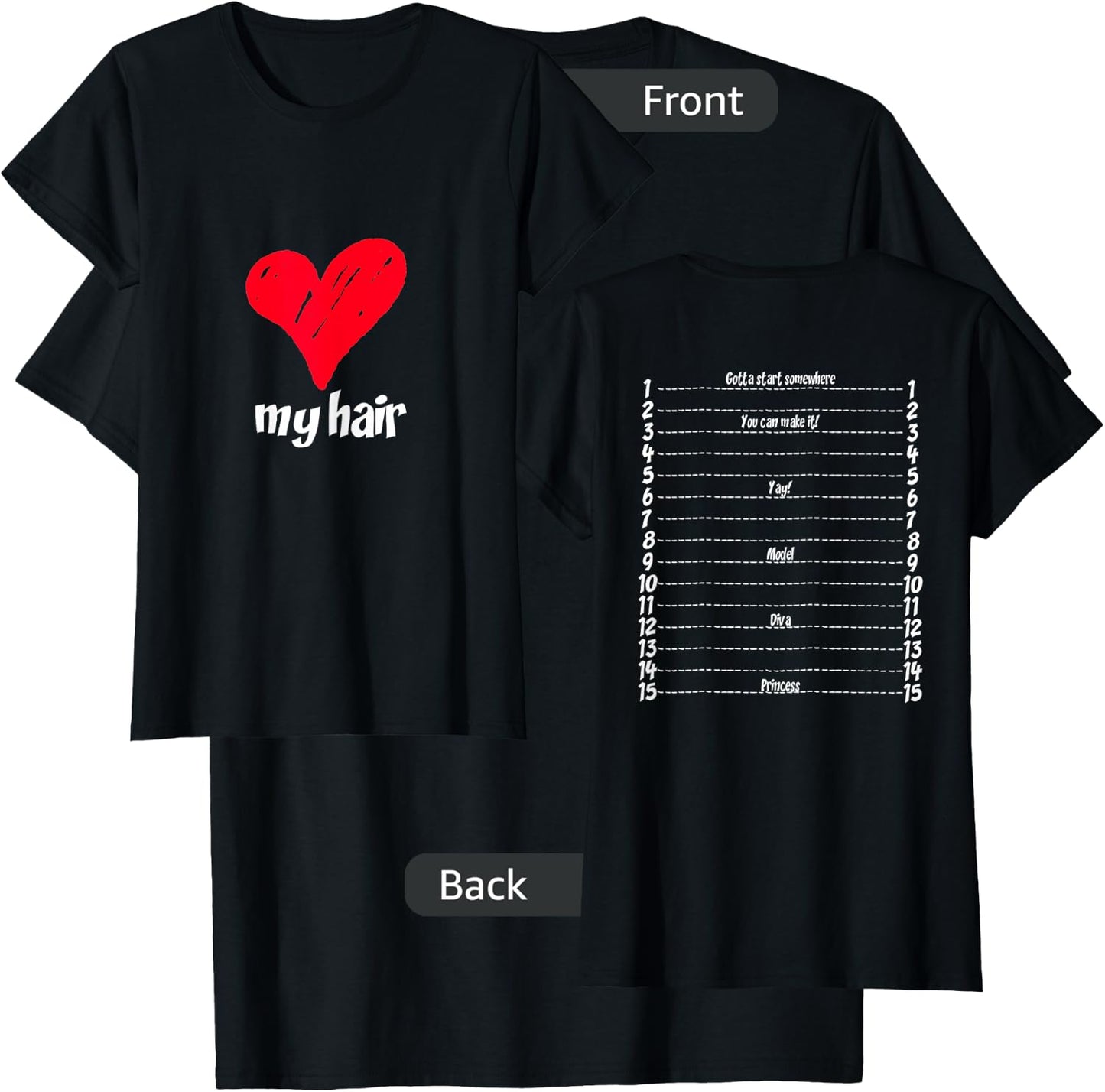 Hair Length Check Measurement with Backprint Love My Hair T-Shirt - T-Shirt | Black