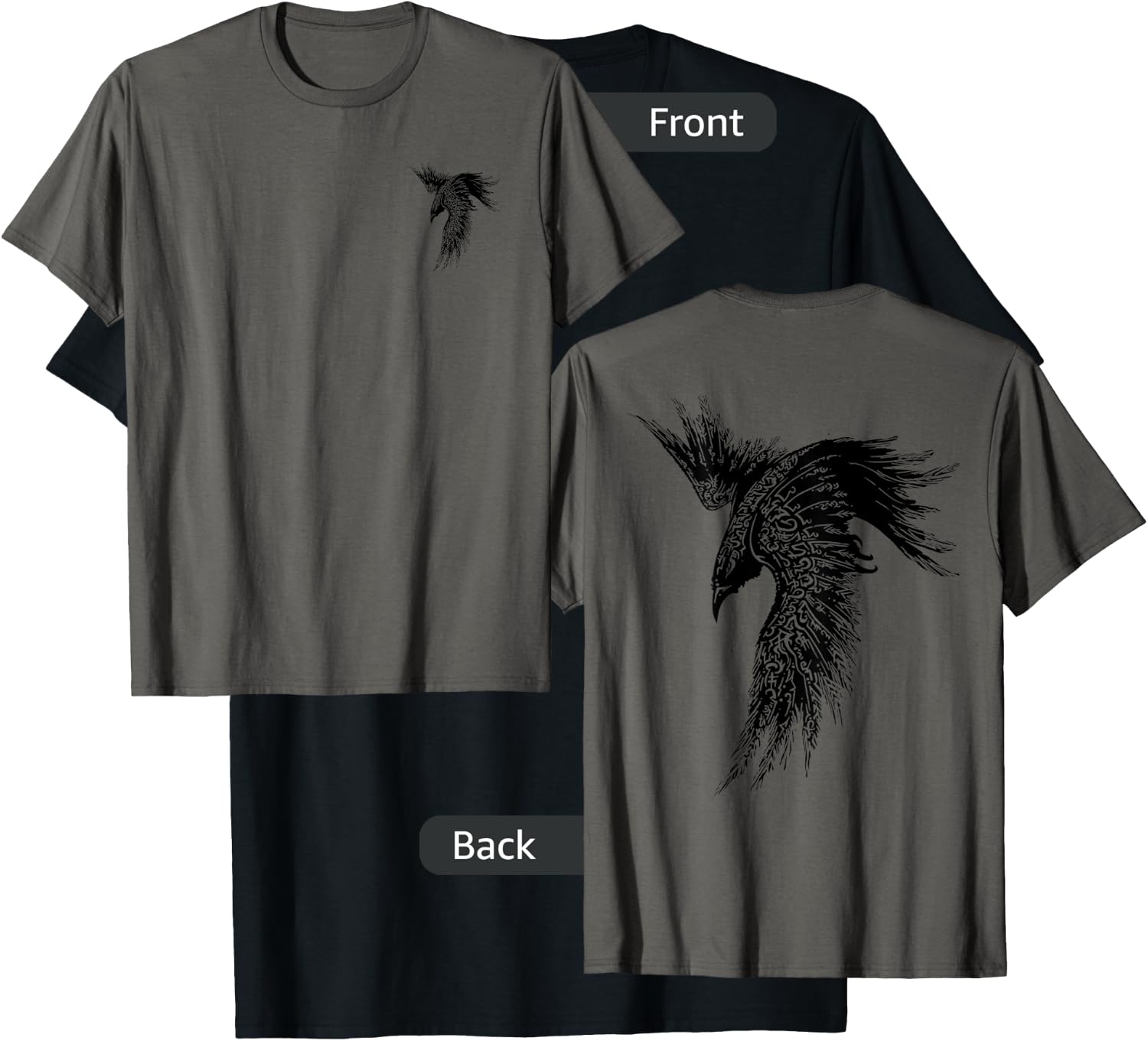 Viking Raven Norse Mythology DESIGN SMALL FRONT BIG ON BACK T-Shirt - T-Shirt | Black