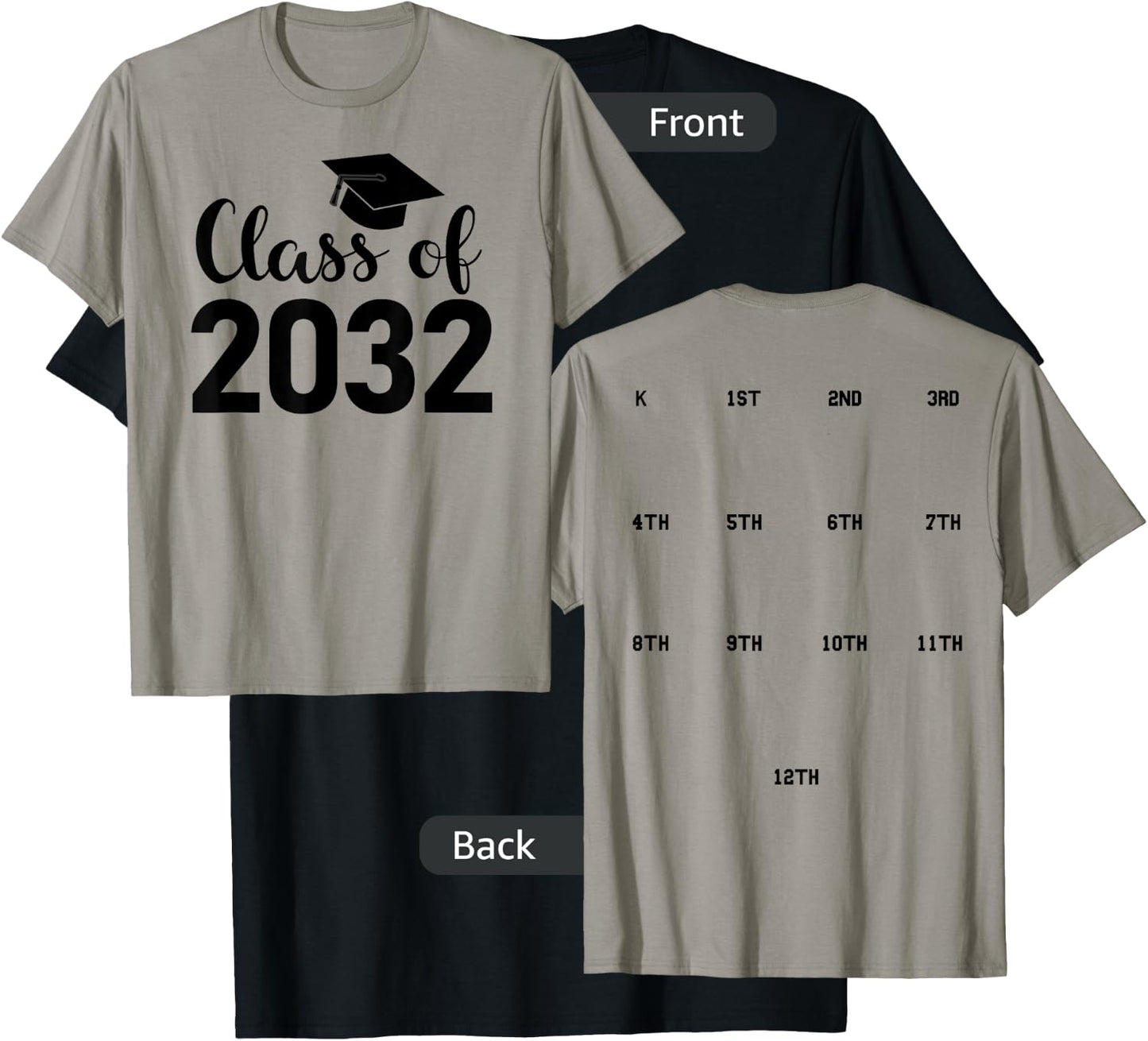Class of 2032 Grow With Me Shirt - HANDPRINTS go on BACK of T-Shirt - T-Shirt | Black