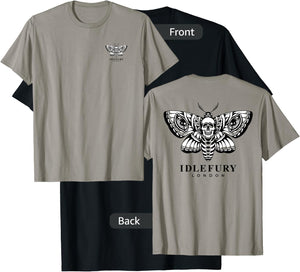 VIEW BACK PRINT Idle Fury Death Moth Skull Moth Butterfly T-Shirt - T-Shirt | Black