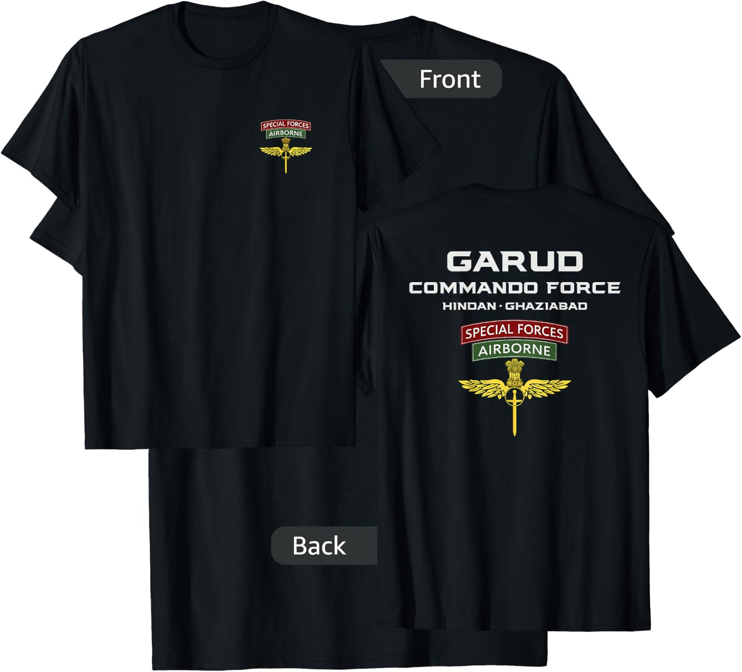 Garud Commando Indian Special Force Army BACKPRINT T-Shirt - T-Shirt | Black