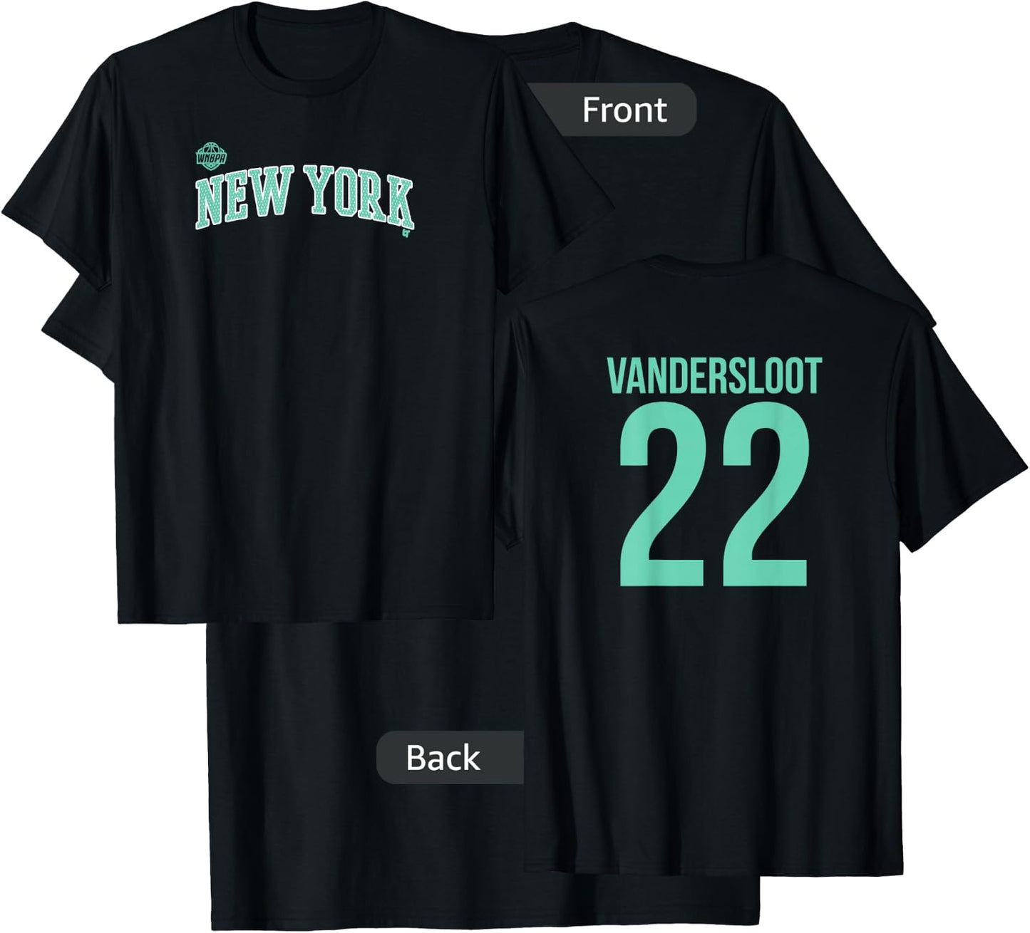 Courtney Vandersloot 22 -Number on Back- New York Basketball T-Shirt - T-Shirt | Black
