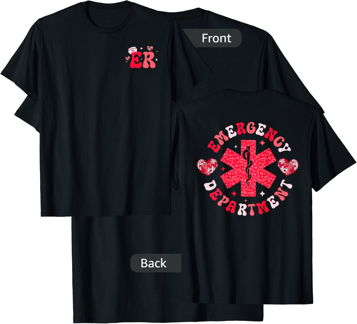 Emergency Department Valentines Day ER Nurse ED Tech Nursing , Small T-Shirt - T-Shirt | Black