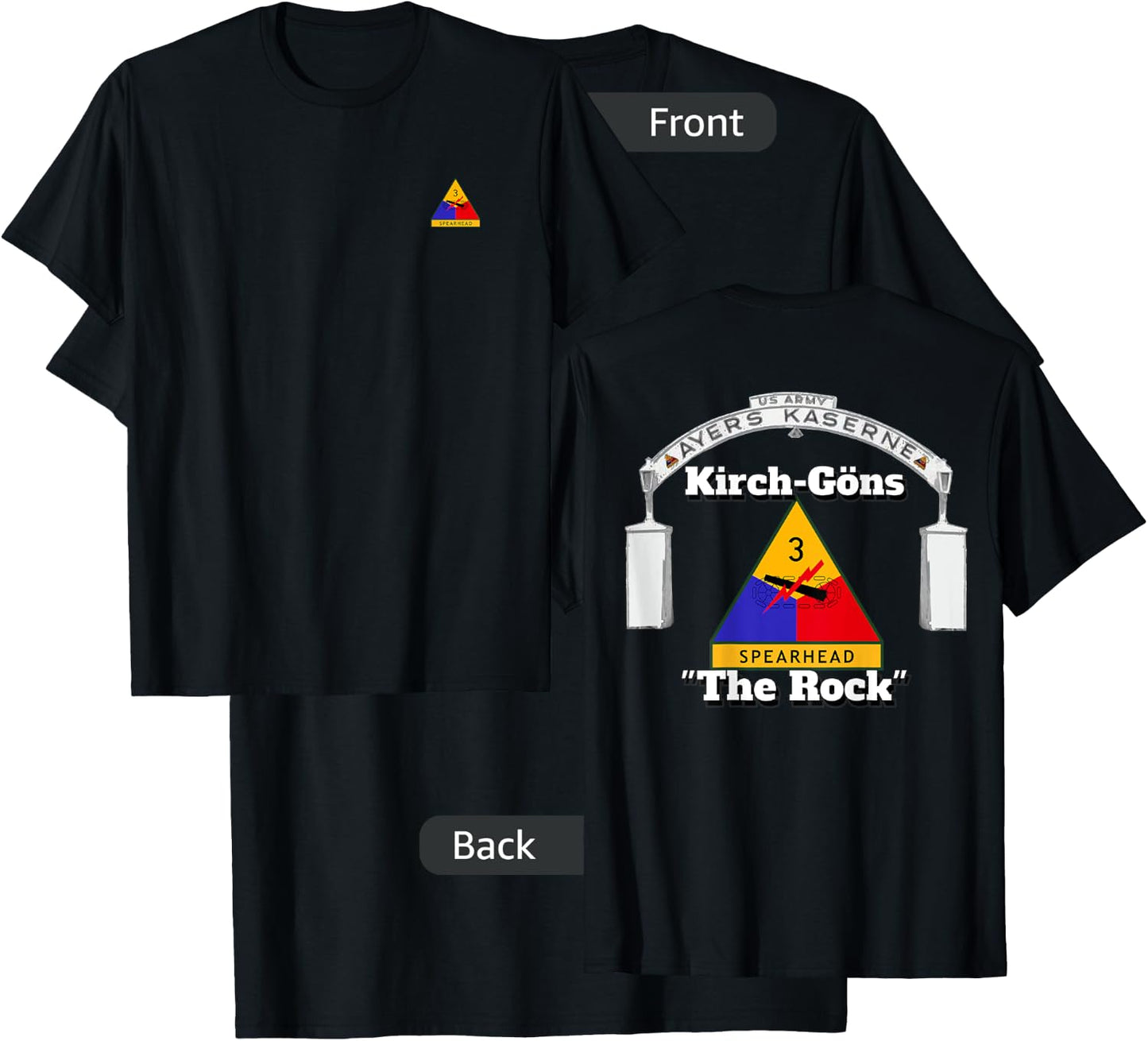 3rd AD on front - Ayers Kaserne-3rd AD print on back T-Shirt - T-Shirt | Black