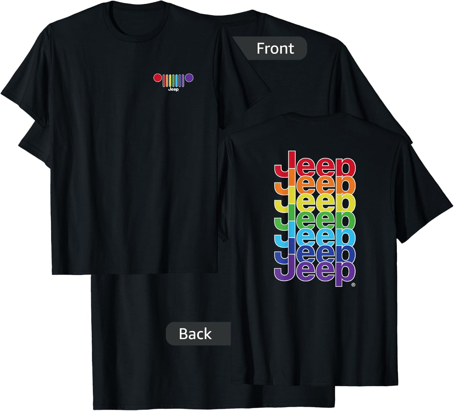 Jeep Grille Pride Flag - White Logo (Two-Sided) T-Shirt - T-Shirt | Black