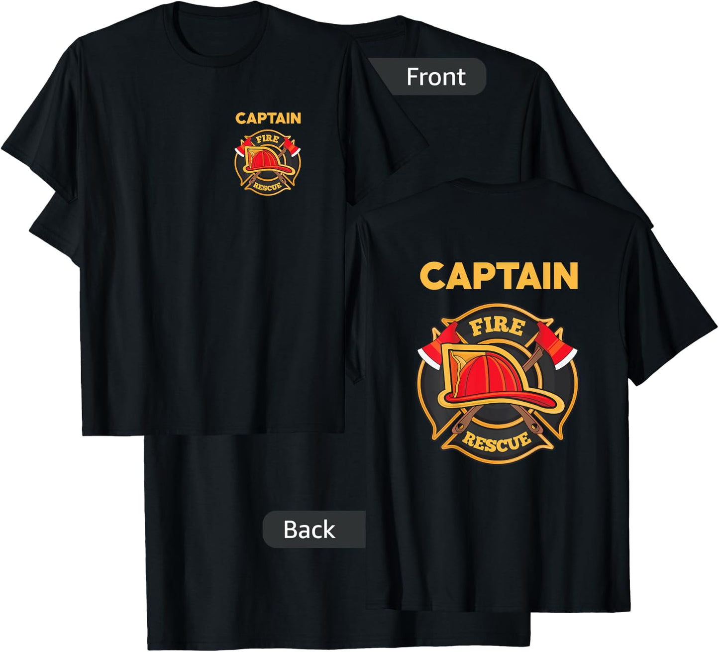 Fire Rescue Captain Department Firefighters Firemen T-Shirt - T-Shirt | Black