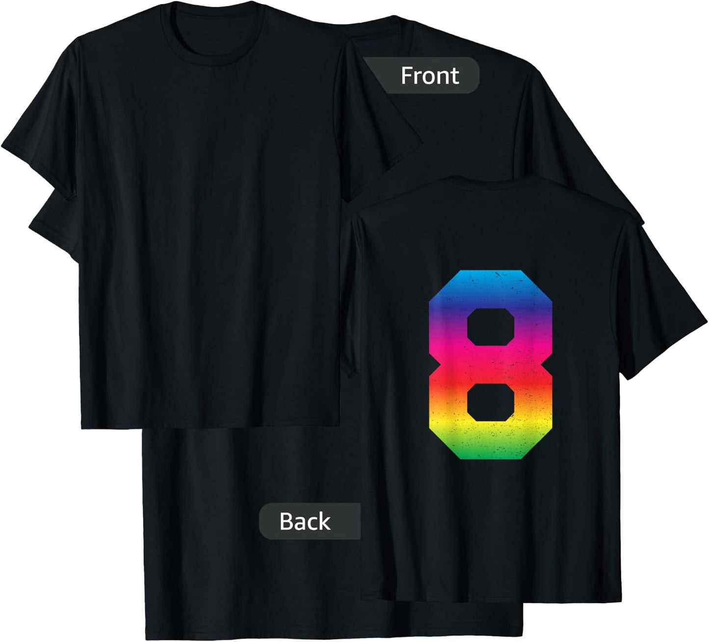 #8 Rainbow Sport Jersey Uniform Number, 8th Birthday T-Shirt - T-Shirt | Black