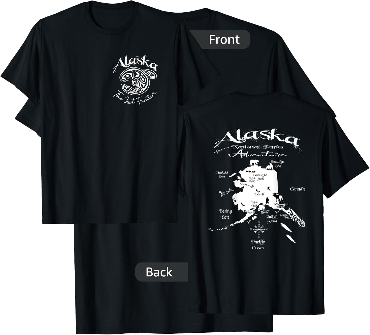 Alaska National Parks Adventure Front & Back Design T-Shirt - T-Shirt | Black
