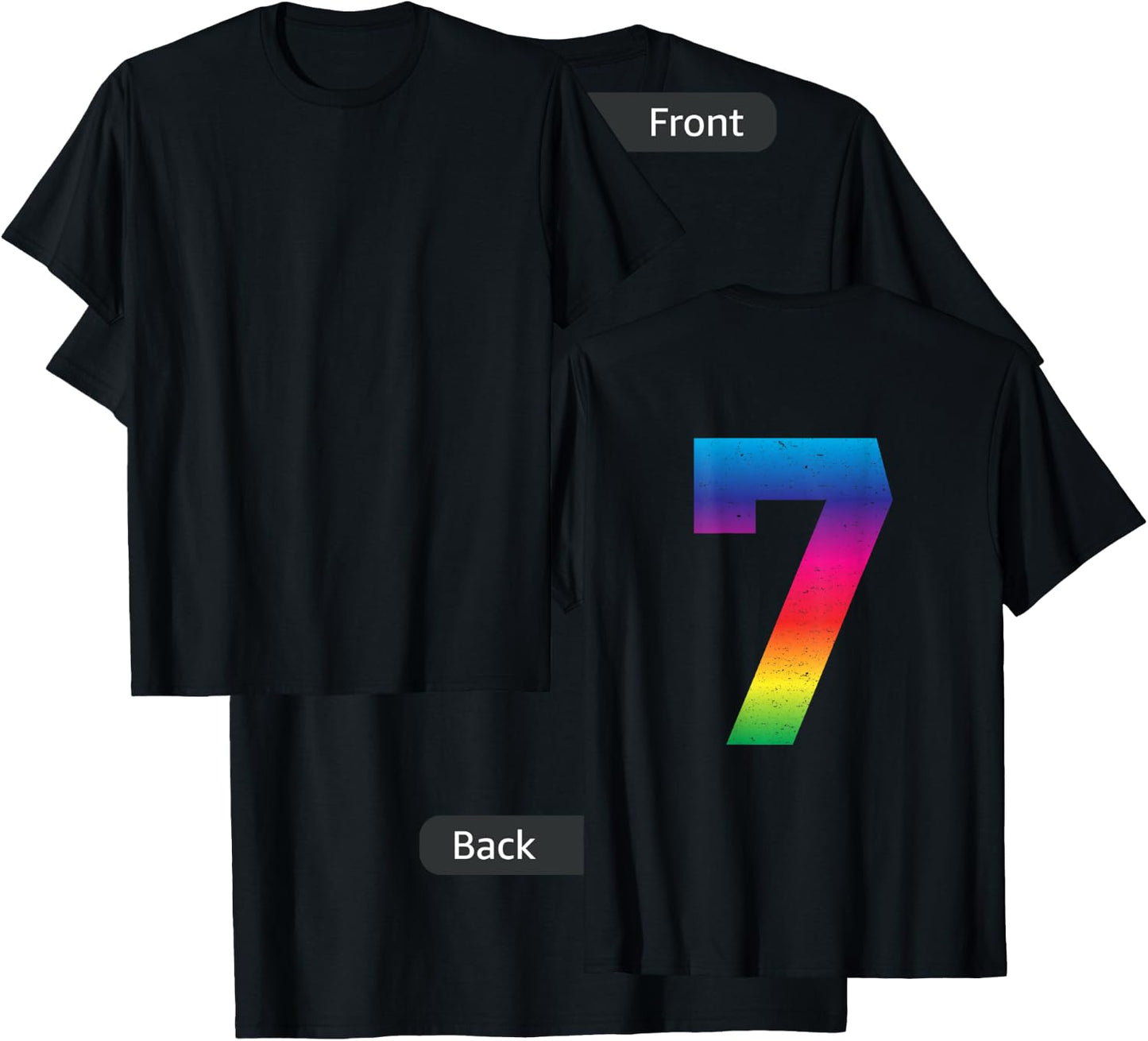 #7 Jersey Uniform Lucky Number Rainbow T-Shirt - T-Shirt | Black