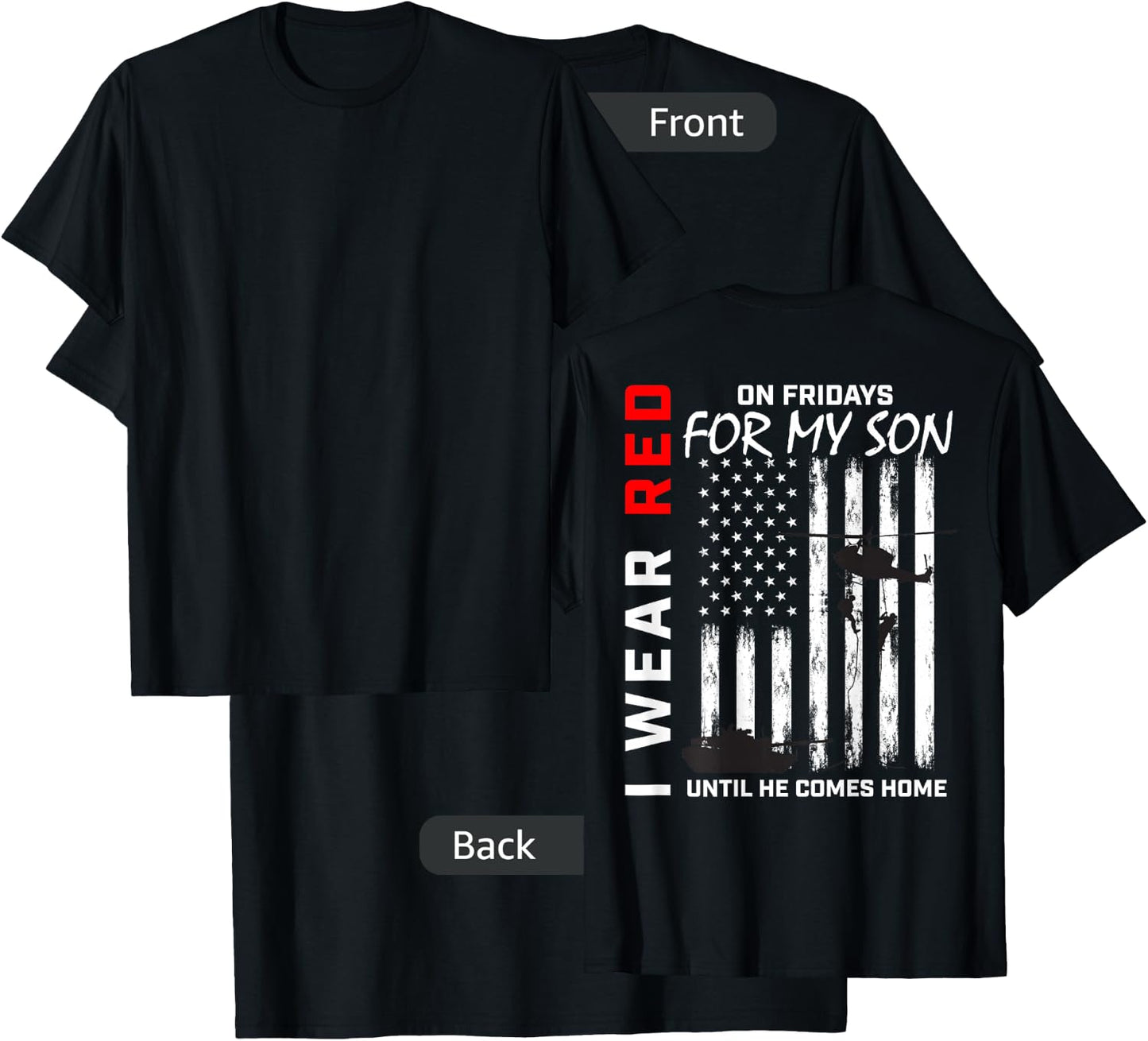 Red Friday Son Military Remember Everyone Deployed USA Flag Men T-Shirt - T-Shirt | Black
