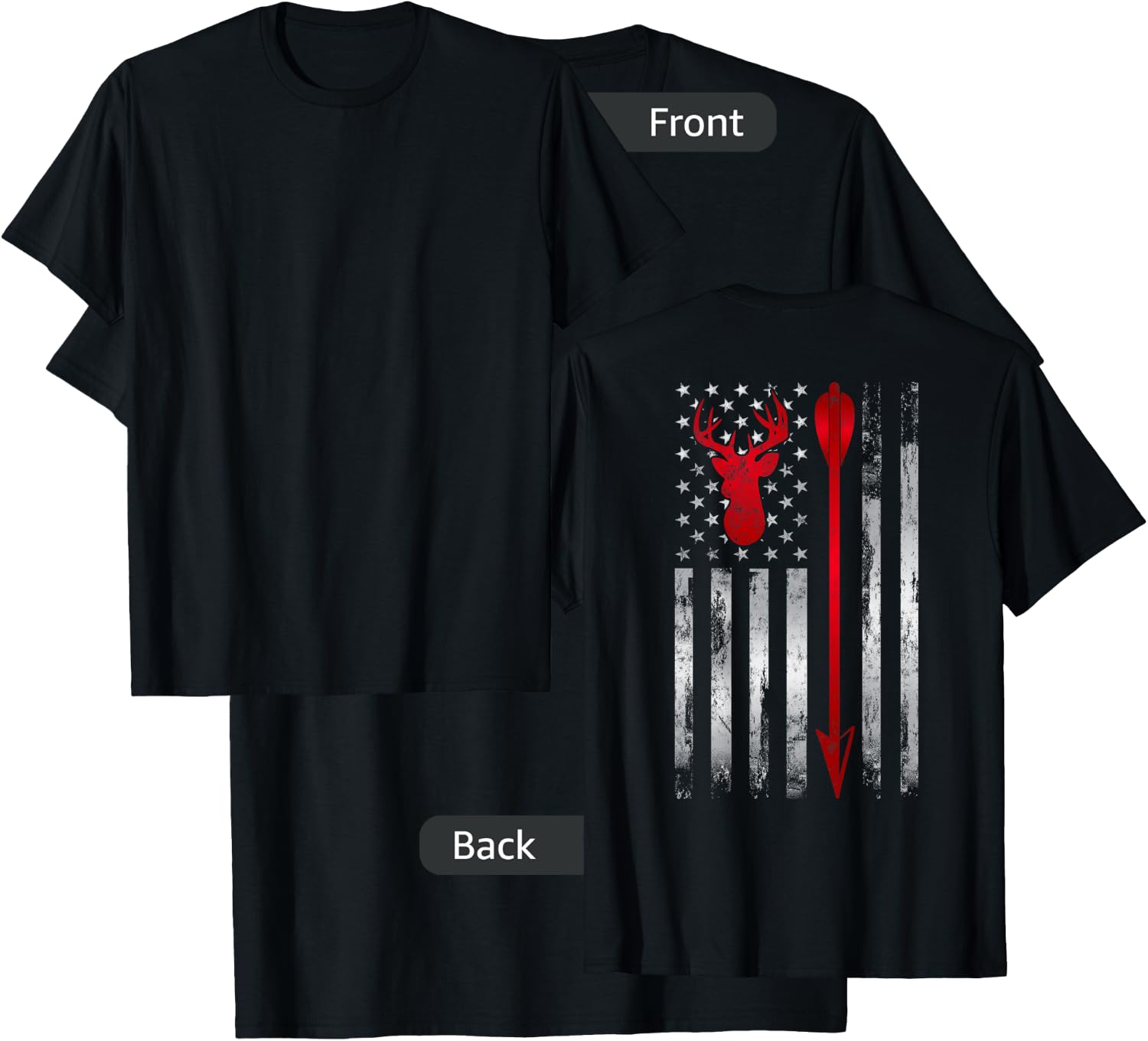 BowHunter Patriotic American USA flag Deer Bow Hunting T-Shirt - T-Shirt | Black